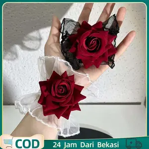 Perhiasan Tangan Mawar Aksesoris Tangan Lolita Model Baru Dengan Bunga Mawar Pergelangan Tangan Renda Tangan Pengiring Pengantin Bunga