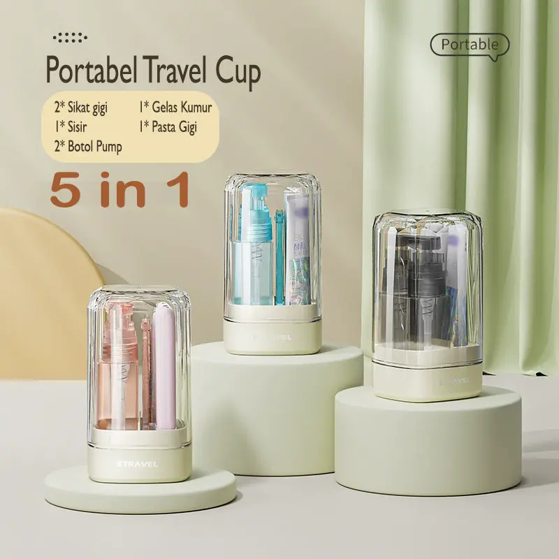 Travel Cup / Travel Toiletries Kit / Tempat Sikat Gigi Sabun Cair Odol Handuk Cermin Untuk Travelling