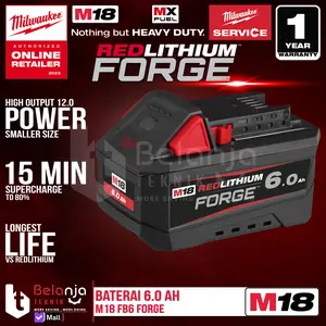 Battery Pack Milwaukee M18 FB16 Forge 6 Ah Baterai 18 Volt 6 AH 18V M18FB6 REDLithium Ion