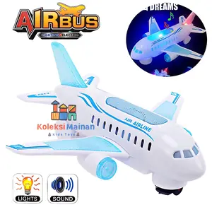 Mainan Anak Pesawat Terbang Umroh Airbus A380 Bump And Go Airplane Lampu Suara Islami