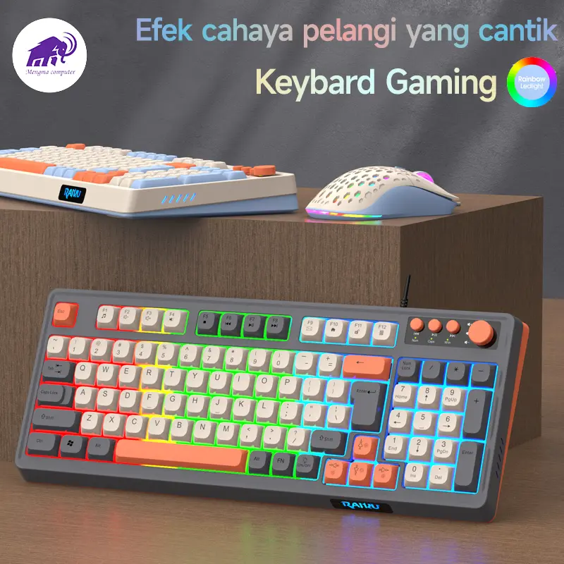 MA Set Keyboard Gaming K98 E-sports Jerman dengan Kabel, Switch Coklat, Senyap, Sensasi Mekanis,