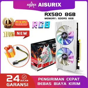 AISURIX baru VGA Card RX 580 8GB ddr5 Kartu grafis bercahaya RGB RX580