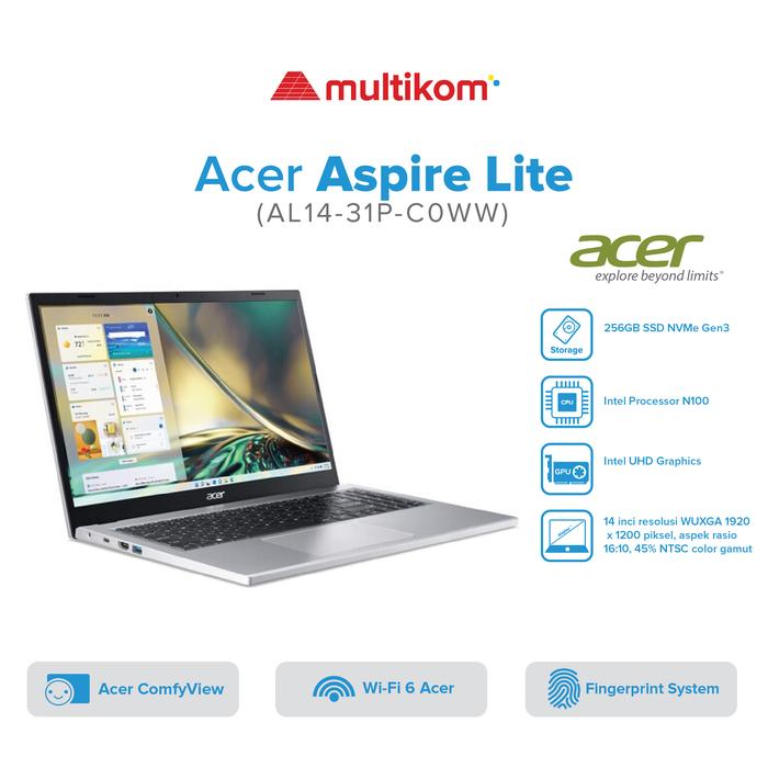 Gambar Acer Aspire Lite AL14-31P-C0WW/Intel N100/8GB/256GB SSD/14″ WUXGA IPS/Win 11 Home+OHS 20 dari MULTIKOM ID Kota Palembang Tokopedia