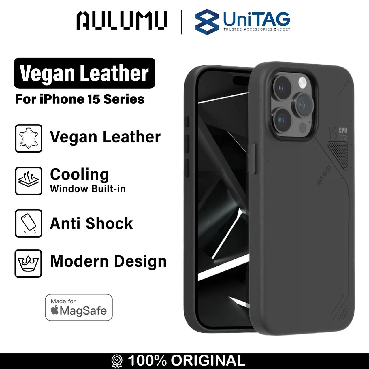 Aulumu iPhone 15 Pro Max Case Vegan Leather - Black UA-A15-PM-BK-PU