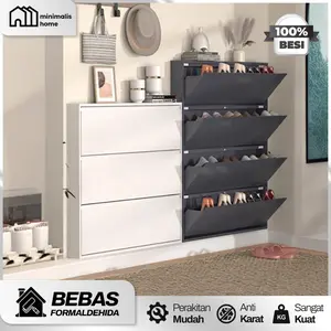 [TERMURAH] LEMARI RAK SEPATU BESI TERTUTUP - Rak Sepatu Sandal Susun Kuat Kokoh Anti Karat dan Debu