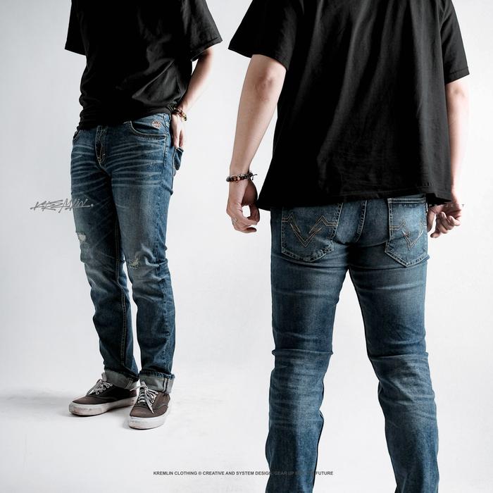 Gambar KREMLIN Celana Slim Fit Jeans Ripped Denim Wash Sky Blue - Nairobi - S dari Kremlin Clothing Kota Bandung Tokopedia