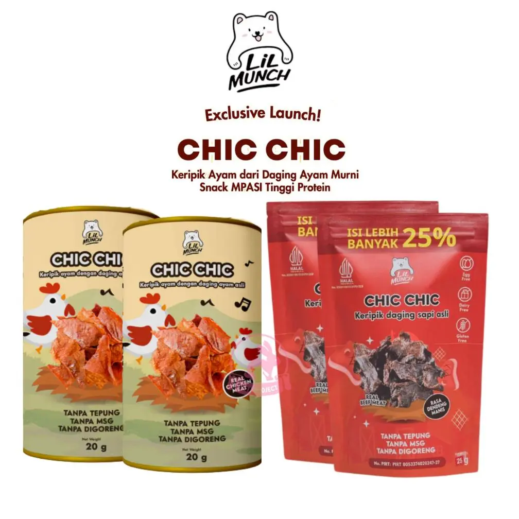 12+ CHIC-CHIC LIL MUNCH KERIPIK DAGING AYAM SAPI TINGGI PROTEIN - CEMILAN ANAK