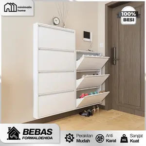 [READY STOCK] RAK SEPATU BESI Anti Karat Kuat dan Kokoh Lemari Sepatu Sandal Susun Tertutup Anti Debu