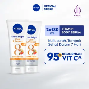 (PAKET HEMAT ISI 2) NIVEA Body Serum Extra Bright Care & Protect SPF 15 180ml - Hand body serum lotion moisturizer mencerahkan kulit kusam badan glowing brightening tone up melembabkan kering SPF UV matahari - 95% Vitamin C, Grapeseed Oil, 8 Super food