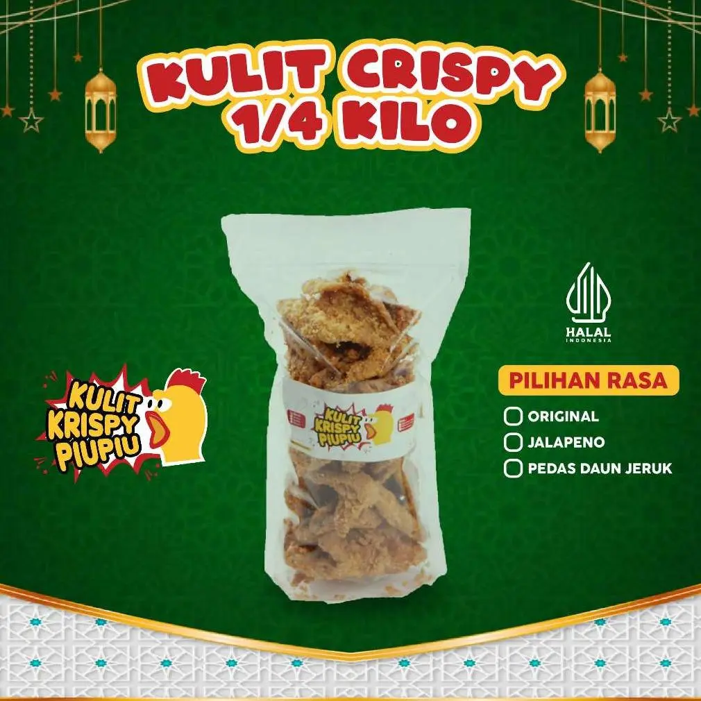 PiuPiu - Kulit Ayam Crispy 250gr Snacks Rasa Jalapeno/Original/Pedas Daun Jeruk