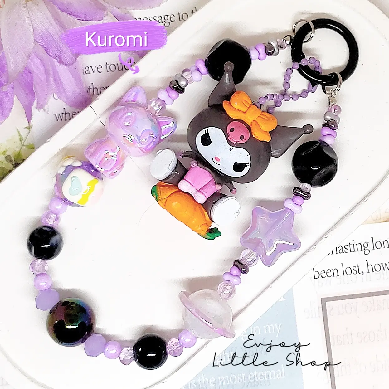 key chain, gantungan kunci, strap phone, gantungan tas,  hp, bag charm, phone charm, lanyard karakter sanrio kuromi