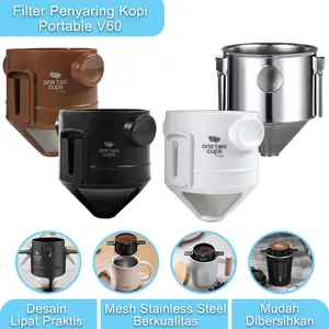 One Two Cups Filter Penyaring Kopi Portable V60 Model Lipat Cone Coffee Dripper Stainless Mesh