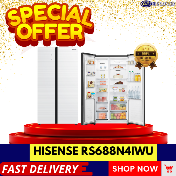 Gambar HISENSE RS688N4IWU KULKAS SIDE BY SIDE 564 LITER INVERTER RS688 N4IWU dari Didik Elektronik Store Kota Administrasi Jakarta Barat Tokopedia