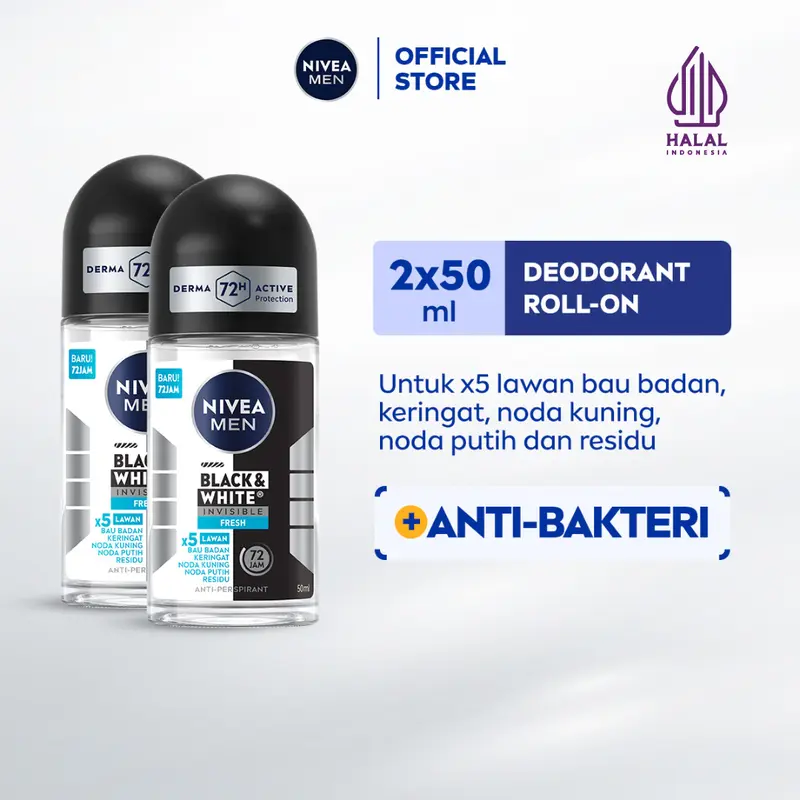 NIVEA MEN Personal Care Deo B&W Fresh Roll On 50ml - Twin Pack 1