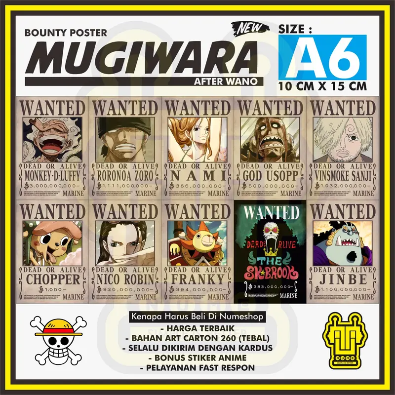 Poster Bounty Poster Wanted Anime One Piece Mugiwara Straw hat Pirates SHP - Ukuran A6 (15cm x 10cm) 1set 0
