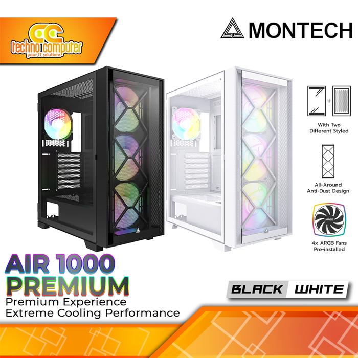 Gambar CASING MONTECH AIR 1000 PREMIUM - Mid Tower ATX Case Tempered Glass (Free 4x ARGB Fan) dari Techno Computer Bali Kota Denpasar Tokopedia