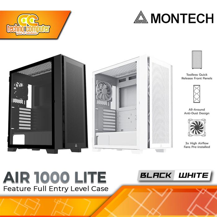 Gambar CASING MONTECH AIR 1000 LITE - Mid Tower ATX Case Tempered Glass (Free 3x Fan) dari Techno Computer Bali Kota Denpasar Tokopedia