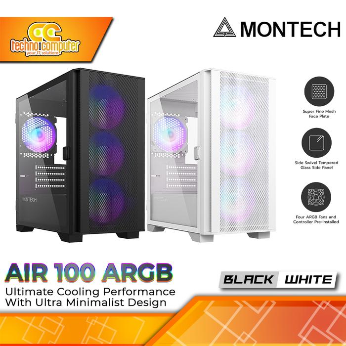 Gambar CASING MONTECH AIR 100 ARGB - Mid Tower mATX Case Tempered Glass (Free 4x ARGB Fan) dari Techno Computer Bali Kota Denpasar Tokopedia