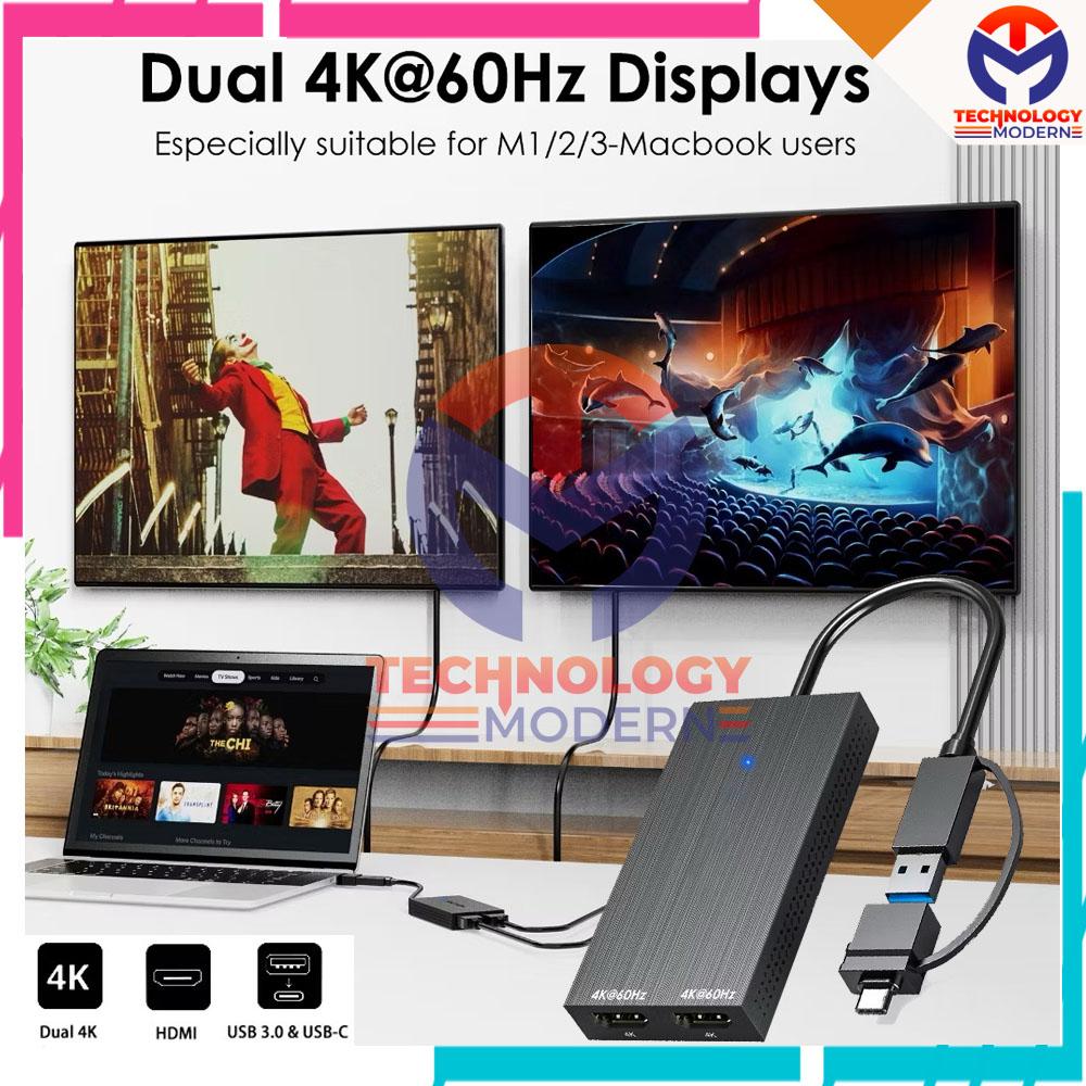 Multiple Monitor USB 3.0 to Dual 4K HDMI Extend Display 2 Monitor (Beda-beda Tiap Layar)