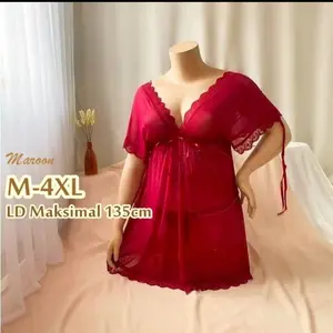 Lingerie Set Big Size Jumbo Salsa/Baju Tidur Wanita Sexy Renda Dress