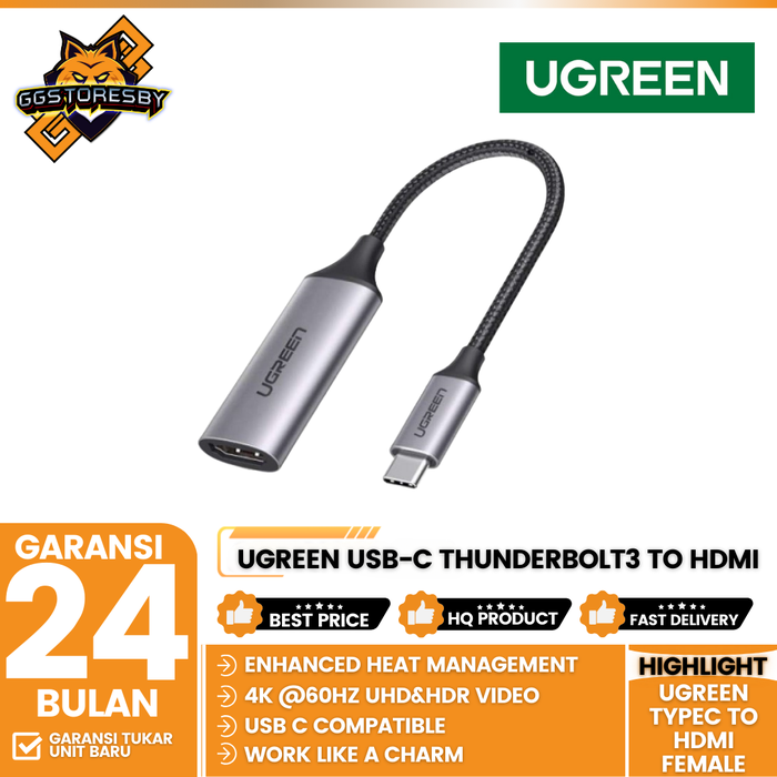 Gambar UGREEN USB-C THUNDERBOLT3 TO HDMI CONVERTER 2.0 4K 60HZ ADAPTER 70444 dari GGSTORESBY Kota Surabaya Tokopedia