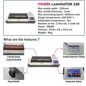 Mesin Laminasi Alat Laminating A3+ Hot & Cold Laminator