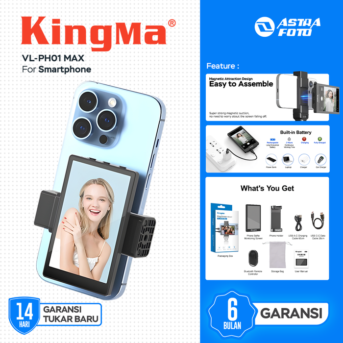 Gambar KINGMA VL-PH01 Selfie Monitor Screen Phone Vlog for Iphone Handphone Smartphone dari Astra Foto Kota Administrasi Jakarta Pusat Tokopedia