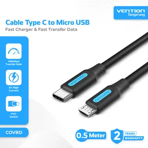 Vention Kabel Charger Data Type C to Micro USB Fast Charging 2A 0.5 Meter - COVBD