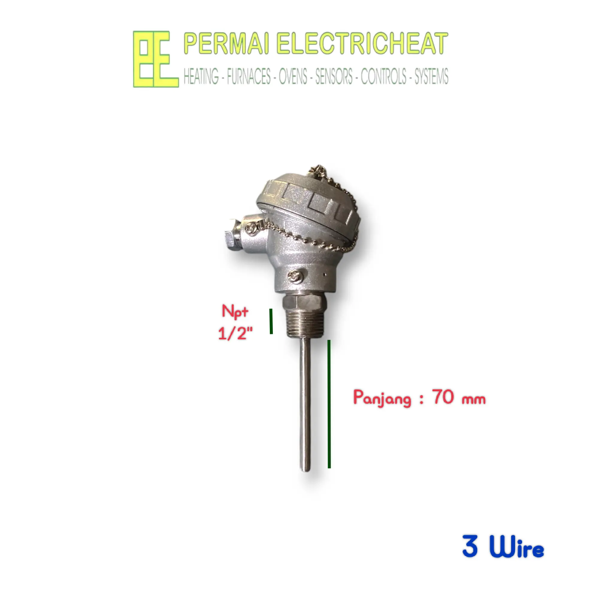 Thermocouple PT 100 Npt 1/" probe 6 mm panjang stick 70 mm