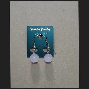 Anting Gantung Batu Alam Cat Eye, Warna Baby Pink Uk 10 MM