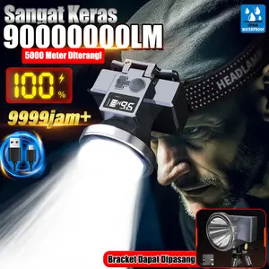 【Pengiriman Segera】300 WATT penyinaran 10.000 meter Sangat terang senter kepala jarak jauh Anti Air Jarak Jauh senter super terang kepala senter kepala super terang darurat stong light Headlamp senter100000 lumens ori lampu senter kepala