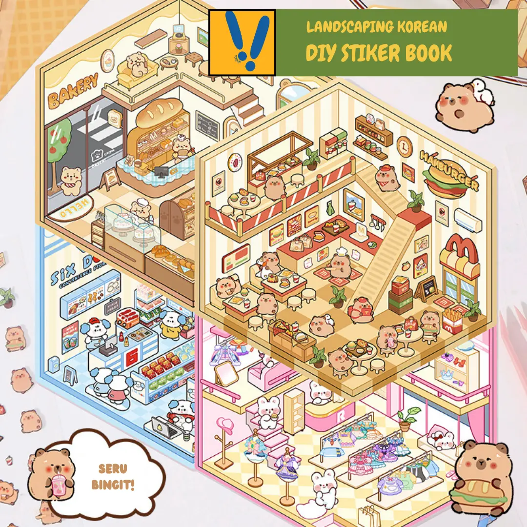 Yelloo!! DIY Korean Sticker Pack Buku Sticker Landscaping Art Reusable Kerajinan