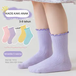 R2933 kaos kaki anak perempuan ruffle atas renda umur 3-8 tahun polos warna pink putih biru ungu kuning Kaus kaki anak TK SD kids socks cotton socks Premium