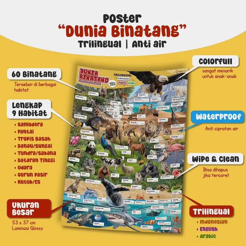 Ziyadbooks - Baby Book Superlengkap 300+ Kata Gratis Poster Dunia Hewan 1