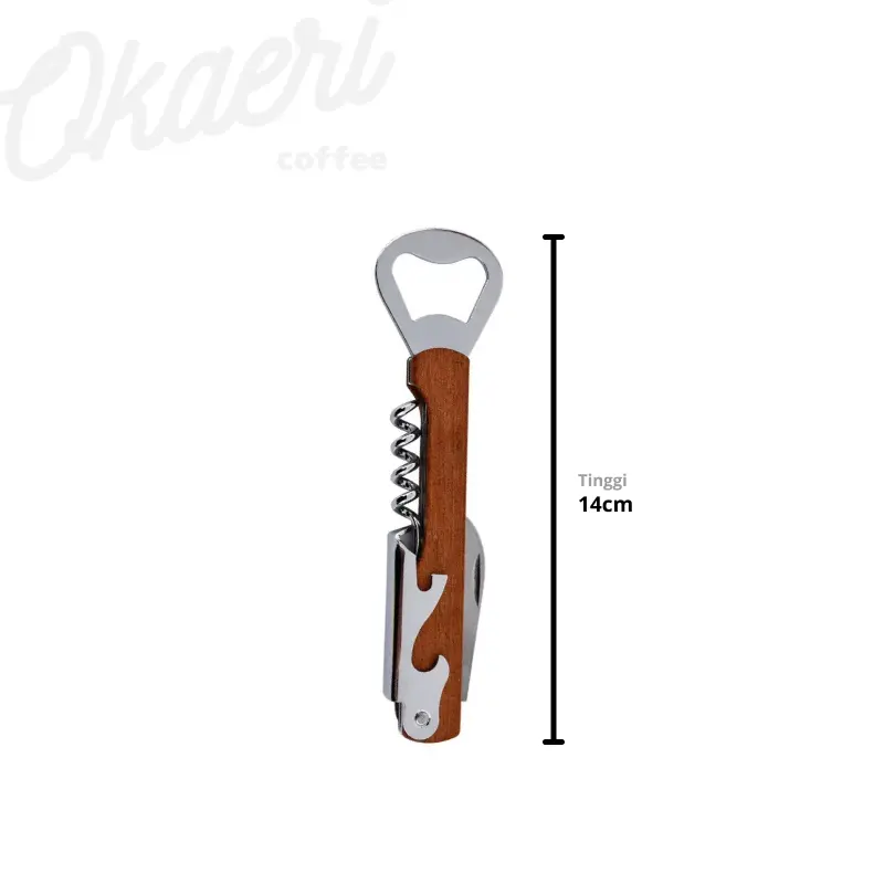 Alat Pembuka Botol Bir Gagang Kayu / Corkscrew Beer Wine Opener Wooden Handle 5