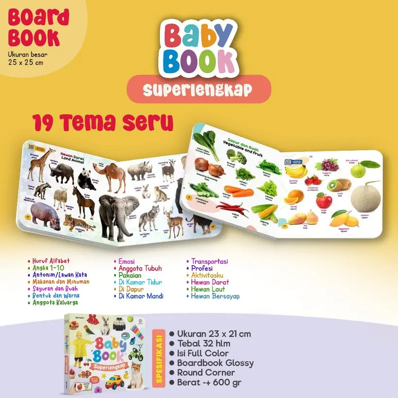 Ziyadbooks - Baby Book Superlengkap 300+ Kata Gratis Poster Dunia Hewan 7