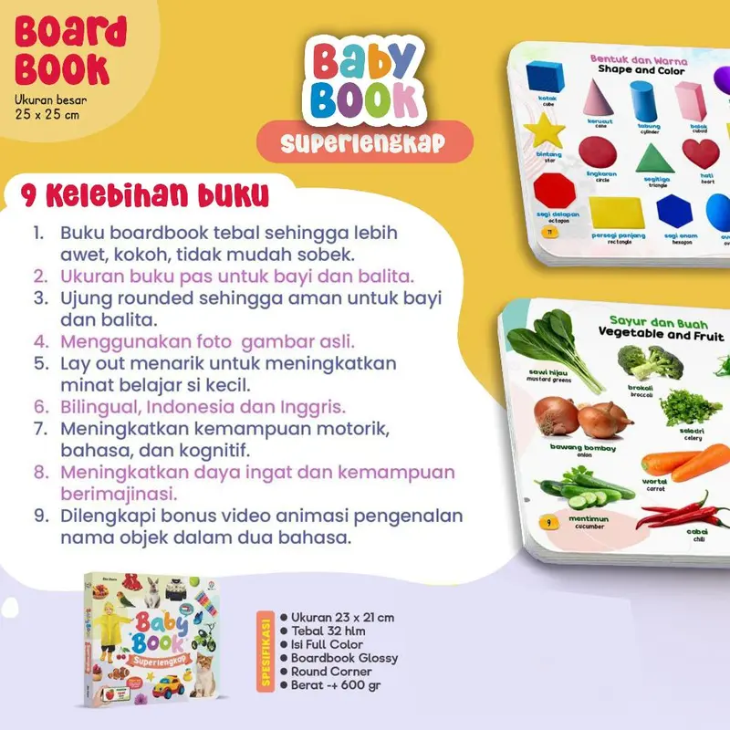 Ziyadbooks - Baby Book Superlengkap 300+ Kata Gratis Poster Dunia Hewan 3