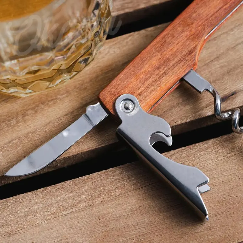 Alat Pembuka Botol Bir Gagang Kayu / Corkscrew Beer Wine Opener Wooden Handle 3