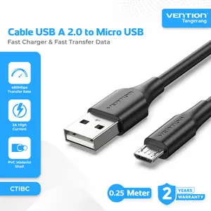 Vention Kabel Charger Data USB 2.0 Male To Micro USB Male Fast Charging 2A Black Charger Cable 0.25M 0.25 Meter - CTIBC