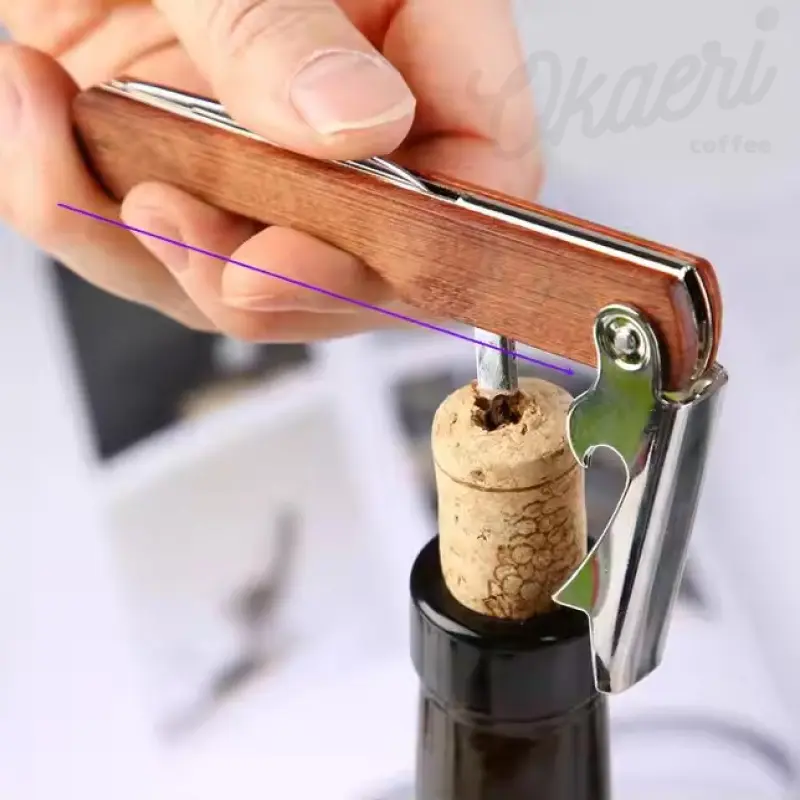 Alat Pembuka Botol Bir Gagang Kayu / Corkscrew Beer Wine Opener Wooden Handle 2