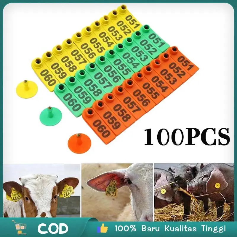 100pc Eartag Kambing Babi Domba Ear Tag Sapi Babi Penanda Nomor 1-100 Anting Identifikasi Ternak Set