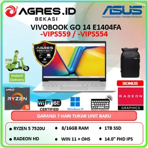 Asus Vivobook Go 14 E1404FA Amd Ryzen 5 7520U Ram 16Gb 1Tbssd Win11+Ohs 14.0Fhd Vips Black, Green & Silver