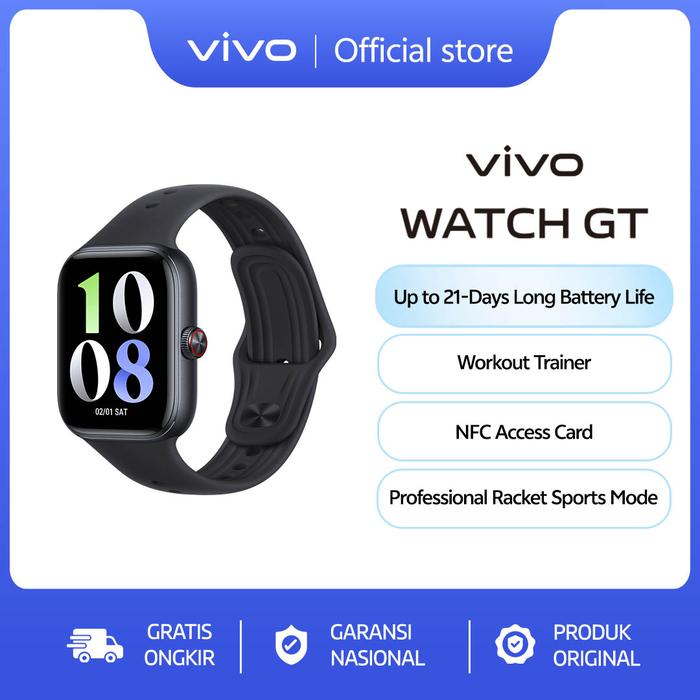 Gambar vivo Watch GT - up to 21 Days Battery Life, Workout Trainer, NFC Access Card, Professional Racket Sports Mode dari vivo Indonesia Kab. Tangerang Tokopedia