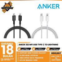 Gambar ANKER 322 KABEL CHARGER MFI USB TYPE C TO LIGHTNING 6FT A81B6 - Black dari GGSTORESBY Kota Surabaya 1 Tokopedia