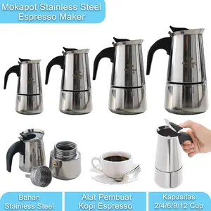 Mokapot Stainless Steel 2 4 6 9 12 Cup Espresso Maker Stovetop 100ml 200ml 300ml 450ml 600ml