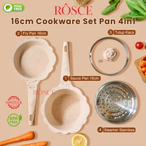 Panci set mpasi ROSCE 4in1 wajan bayi babypan white granite + steamer
