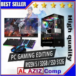 PC Rakitan Gaming Fullset AMD Ryzen 5 5600G RAM 32gb SSD 256gb Lengkap LED 24 Inci Keyboard Mouse Gaming