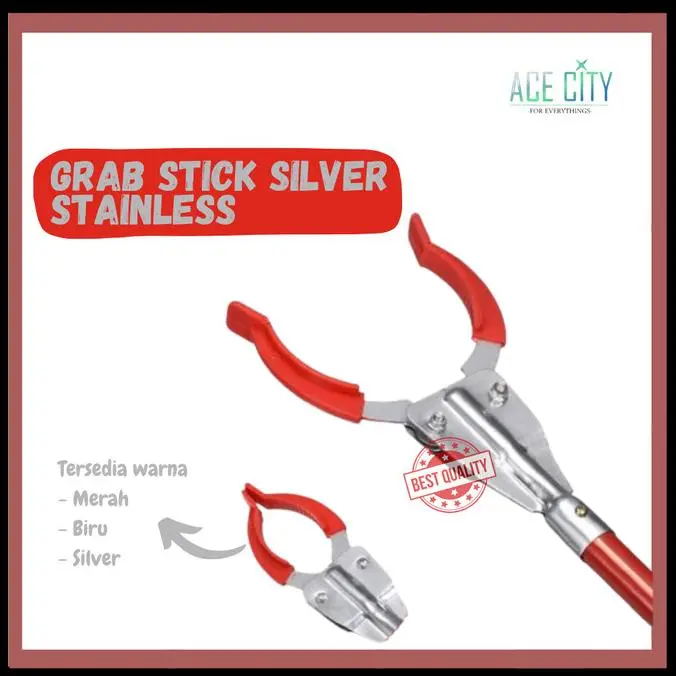 Ada Grab stick Silver Stainless / Plastik/ Tongkat Alat Penjepit Sampah & Penangkap Ular