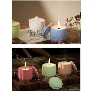 Cetakan SIlikon Flower Leaf Texture Candle Cup Jar With Lid Bunga Motif Daun Dengan Tutup