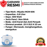 Gambar MIYAKO Rice Cooker MCM 606 A Kapasitas 0,6 Liter Portable Panci Anti Lengket Bergaransi Resmi dari Ebasco Elektronik Kab. Bandung Barat 4 Tokopedia